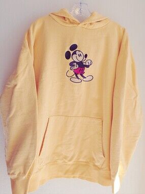 Soft Yellow XL Embroidered Mickey Pullover Hoodie